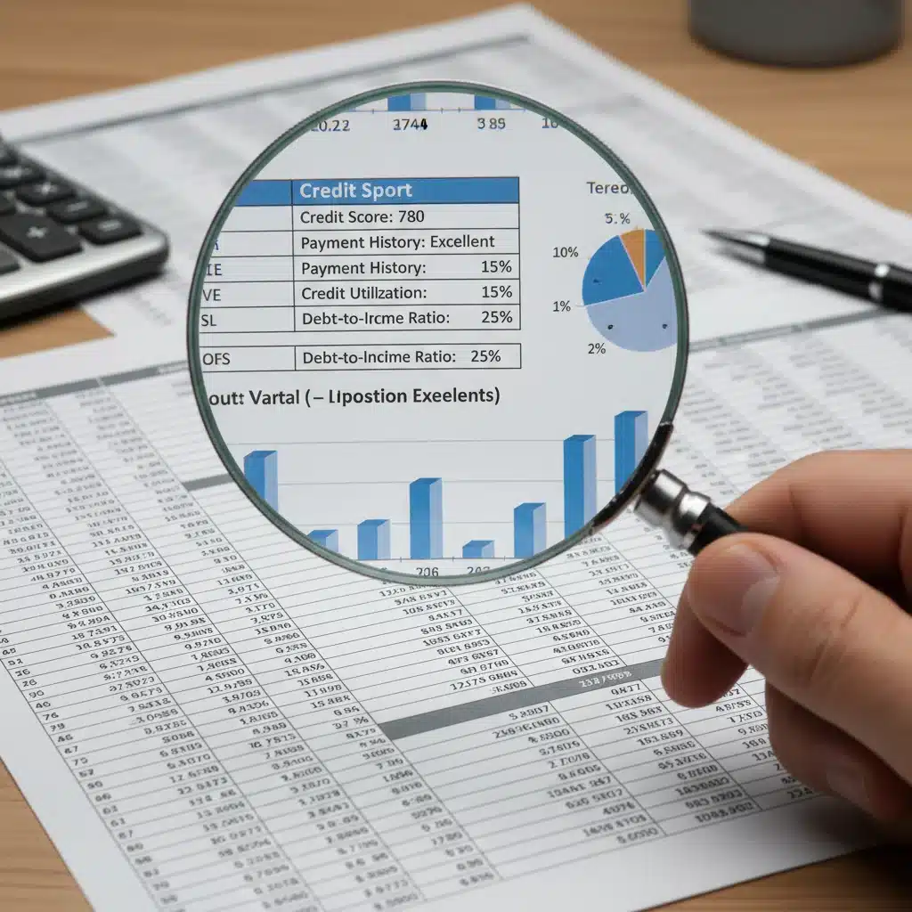 Detailed credit report analysis with magnifying glass