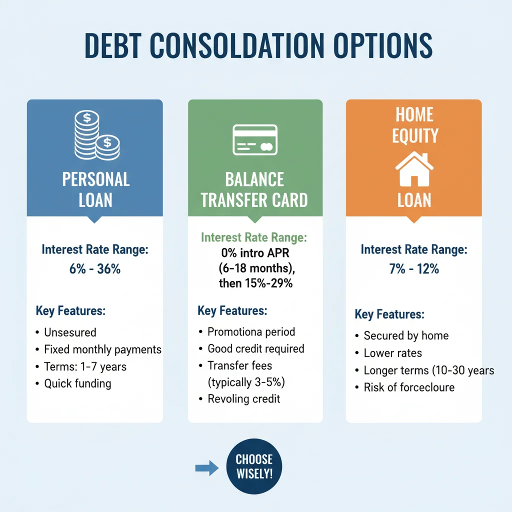 Infographic comparing various debt consolidation loan types and their interest rates