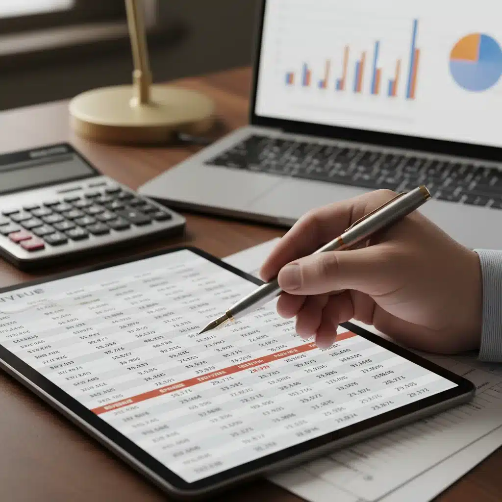 Detailed financial spreadsheet analysis during a budget review.